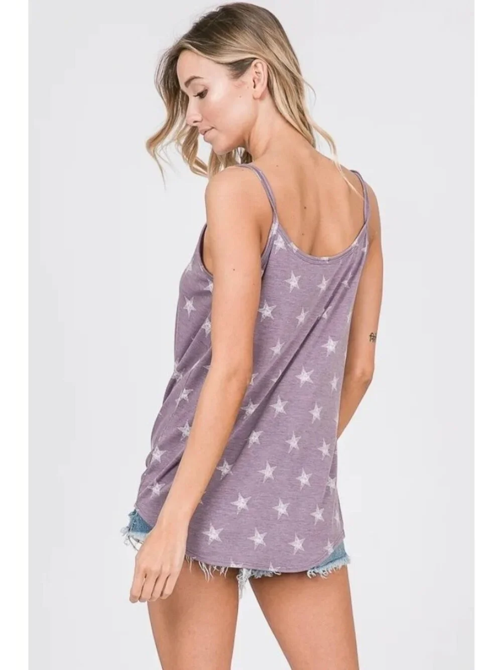 Pink Lily Twist Knot Star Print Tank Top in Purple - Size M - Picture 3 of 5